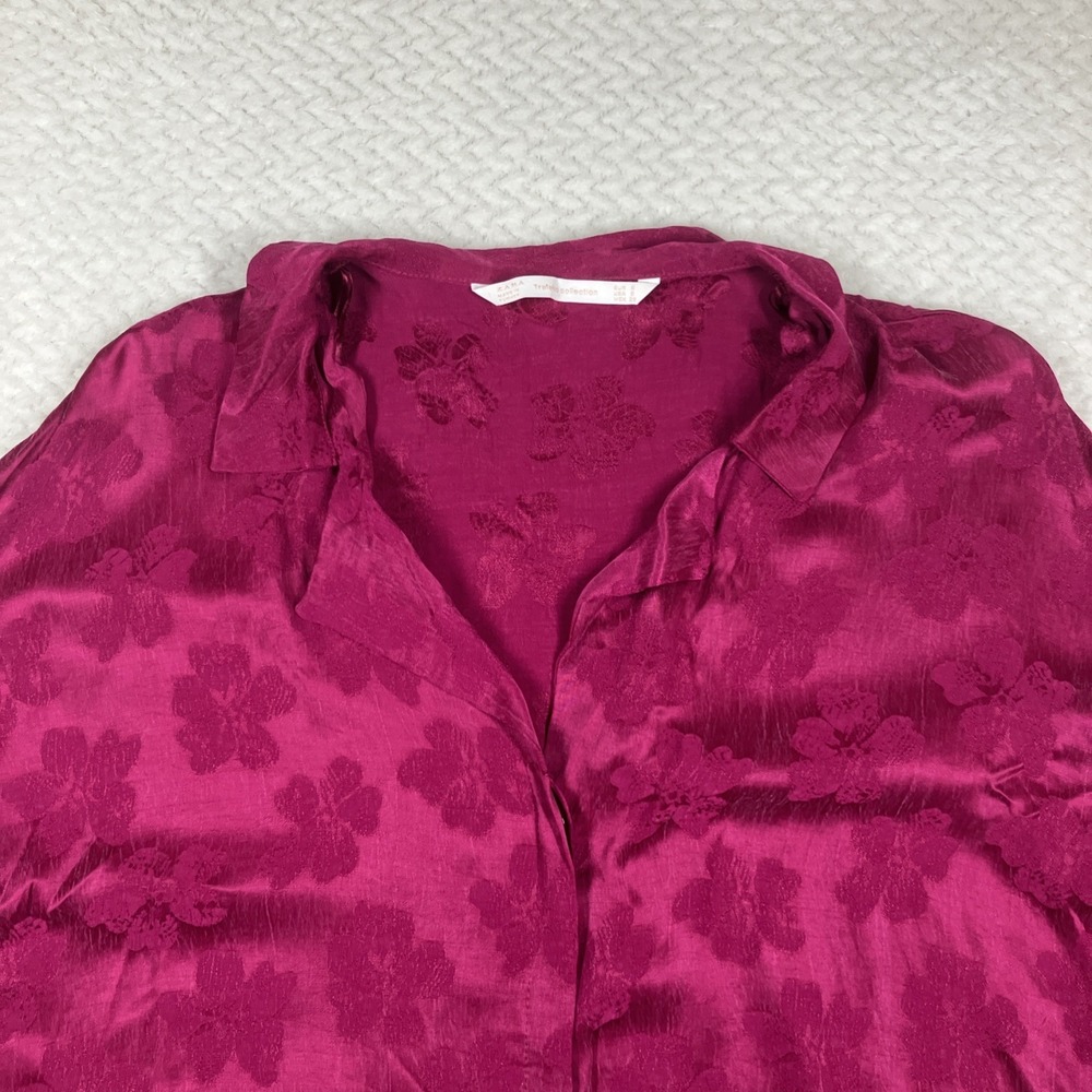 Zara Trafaluc Collection Blouse Womens Small Magenta Casual Business Button Up - Picture 5 of 13